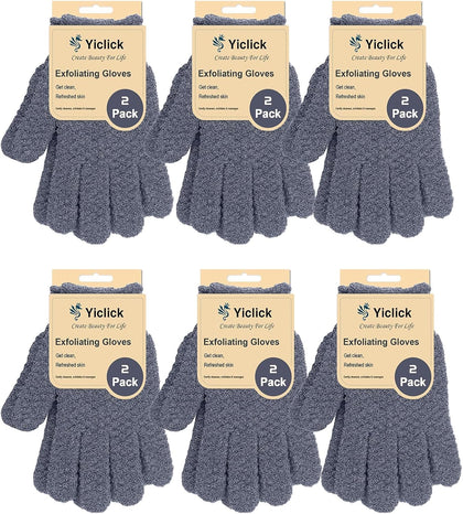 Yiclick front packaging showing 12 exfoliating gloves and benefits