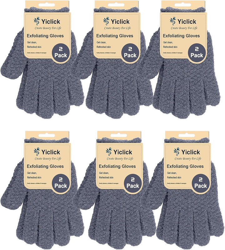 Yiclick front packaging showing 12 exfoliating gloves and benefits
