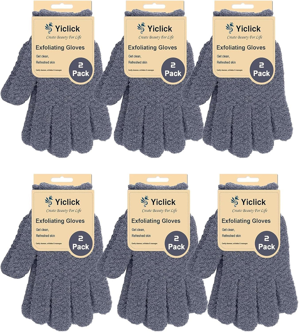 Yiclick front packaging showing 12 exfoliating gloves and benefits