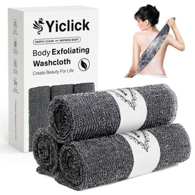 Yiclick front view of grey washcloth pack showing three towels and brand