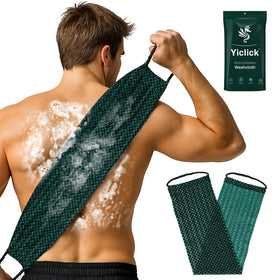 Yiclick front view of washcloth packaging showing dual textures and benefits
