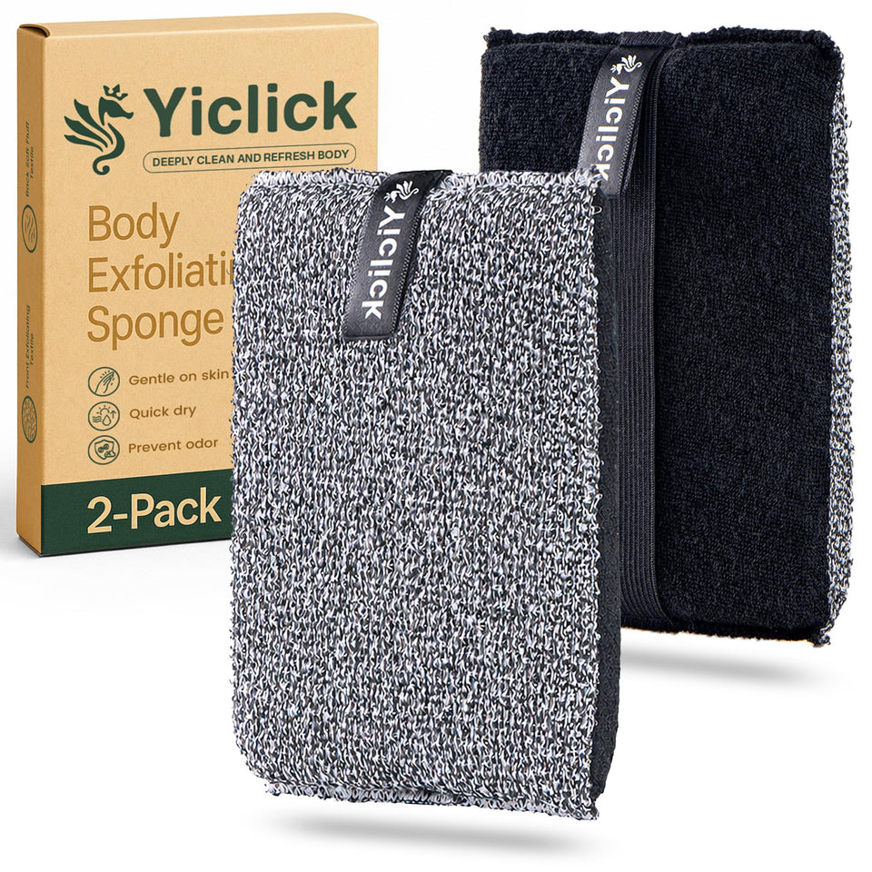 Yiclick front view showing two scrubbers and packaging for convenience