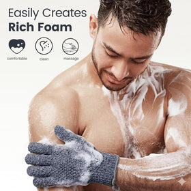 Yiclick glove creating rich lather with body wash in shower