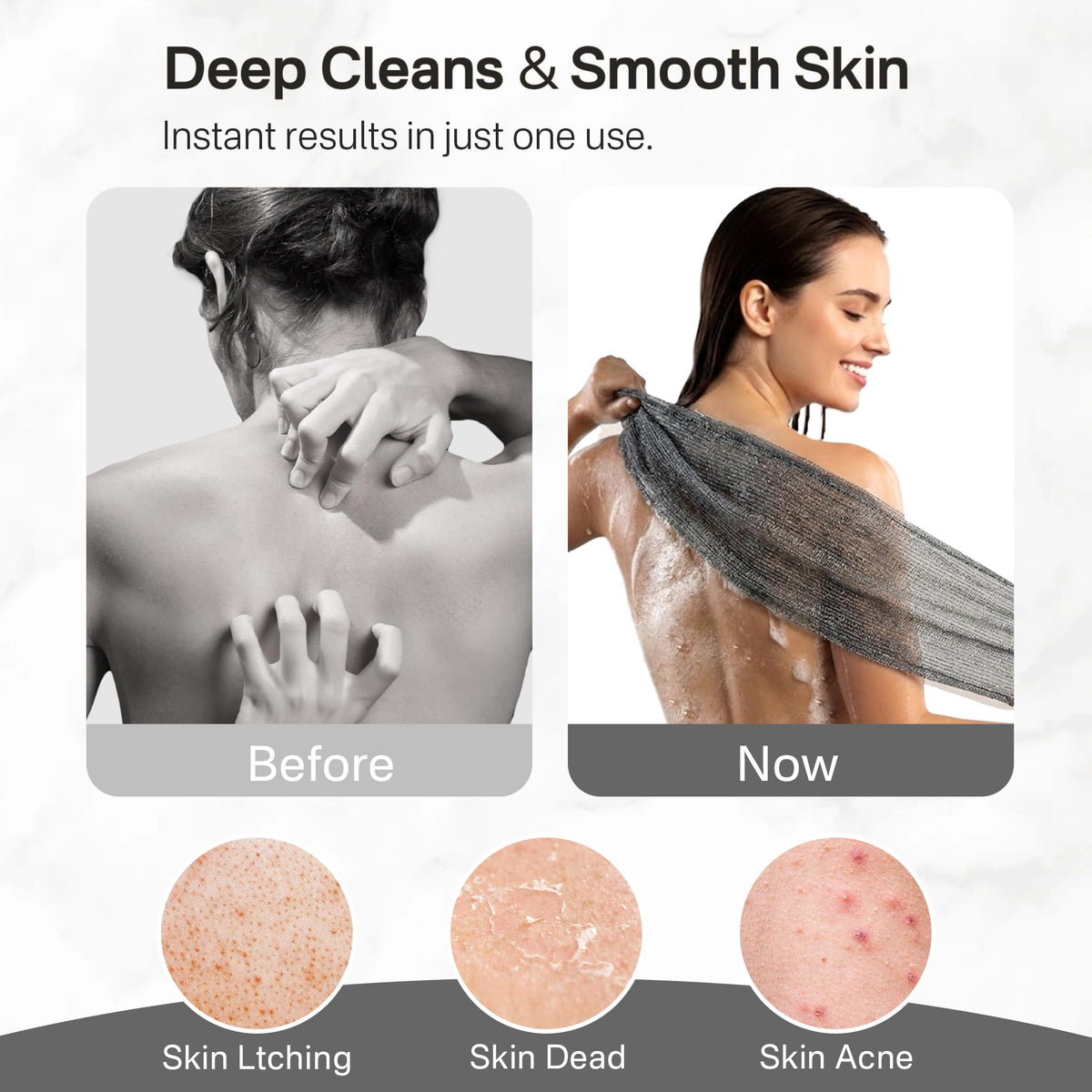 Yiclick back scrubber in use demonstrating reach and even cleansing