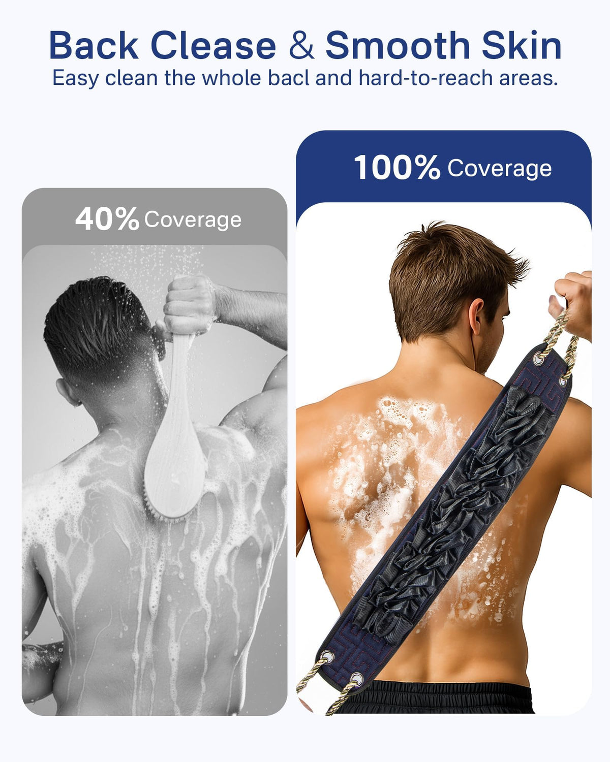 Yiclick in use scrubbing a back for improved reach and comfort benefit