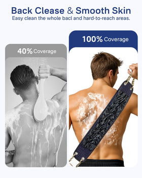Yiclick in use scrubbing a back for improved reach and comfort benefit