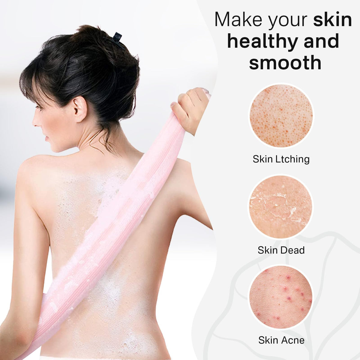Yiclick long back scrubber held across shoulders, demonstrates reach and ease