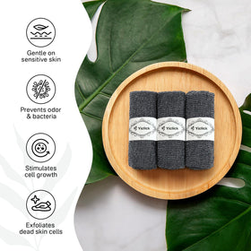 Yiclick towels styled in bathroom for spa-like exfoliation routine