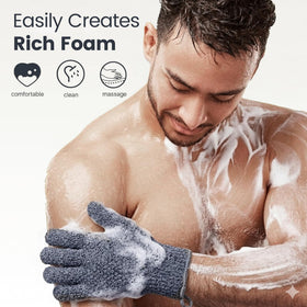 Yiclick mitt creating lather with body wash to boost cleansing efficiency