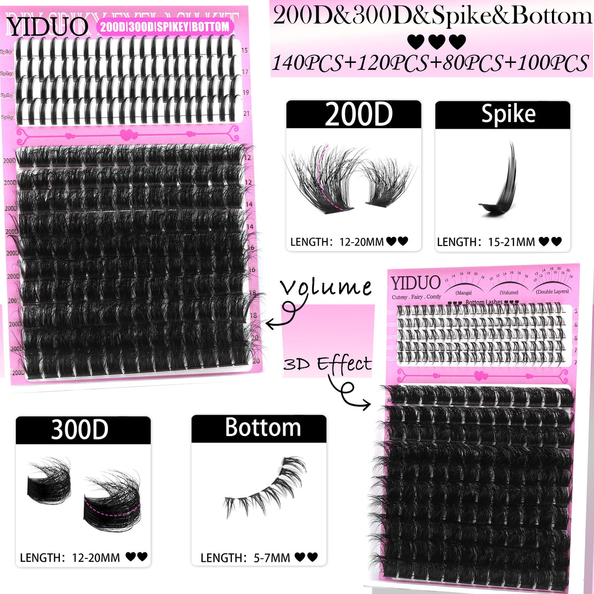 YIDUO bottom clusters laid out to enhance lower lash definition