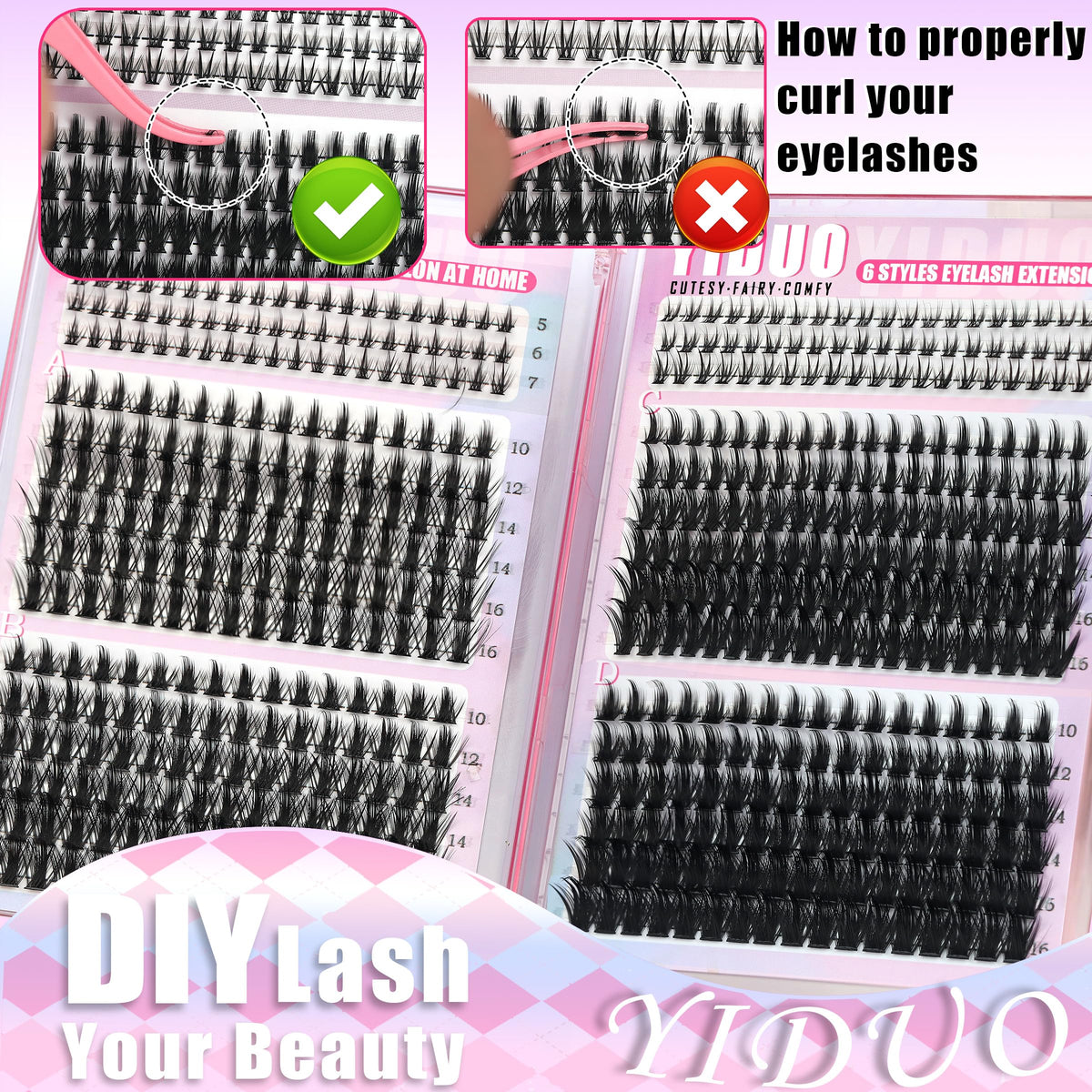 YIDUO bottom lash clusters next to a ruler for size and scale reference