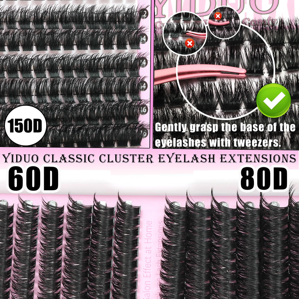 YIDUO close-up dense 100D and 150D clusters showing thick volume for bold looks