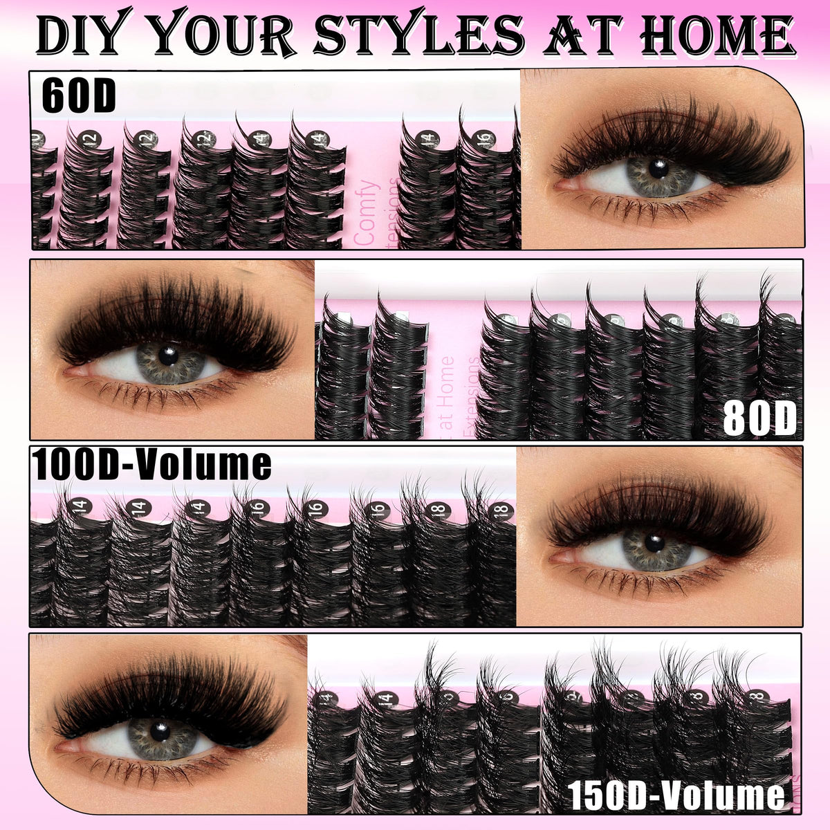YIDUO close-up wispy 60D and 80D clusters showing delicate texture for natural flutter