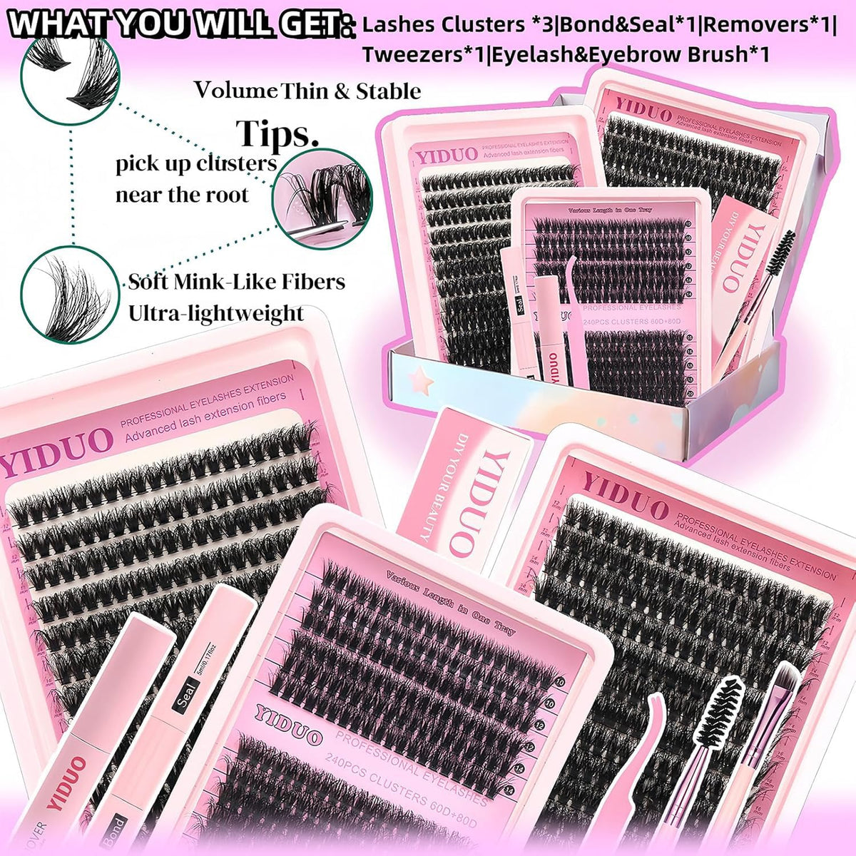 YIDUO close-up of lash cluster fibers showing soft texture and natural look