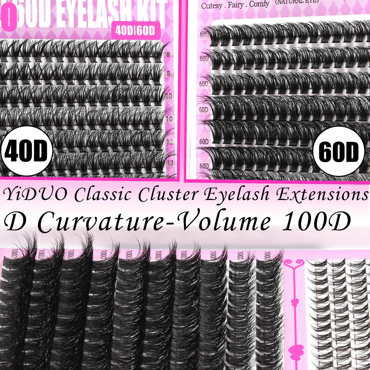 YIDUO close-up of 3D lash cluster fibers highlighting soft texture