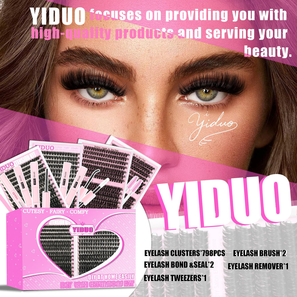 YIDUO assorted cluster trays 10–18mm displaying all 1078 pieces for styling variety