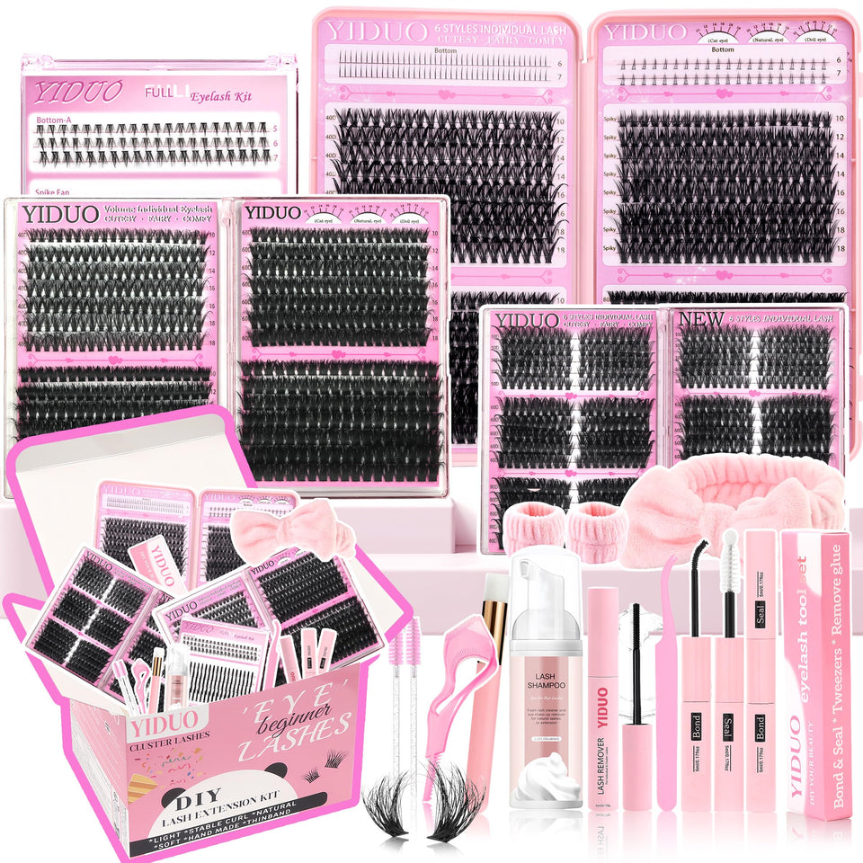 YIDUO front-packaging showing full cluster lash kit and included contents