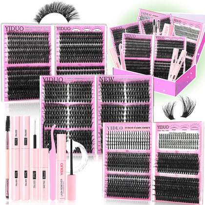 YIDUO front packaging showing full mixed cluster lash kit and accessories