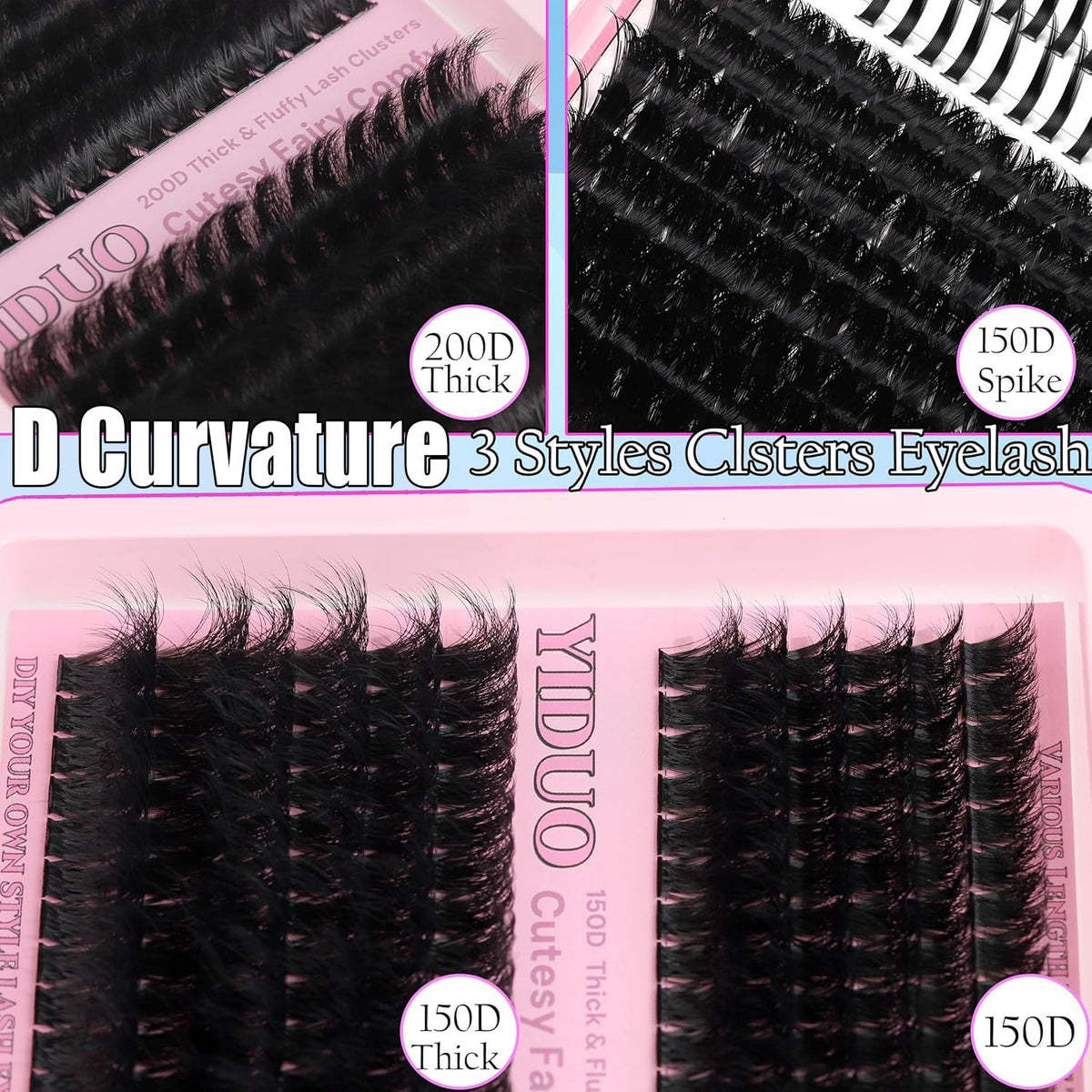 YIDUO array of 12–21mm clusters demonstrating length variety for layered lash styles
