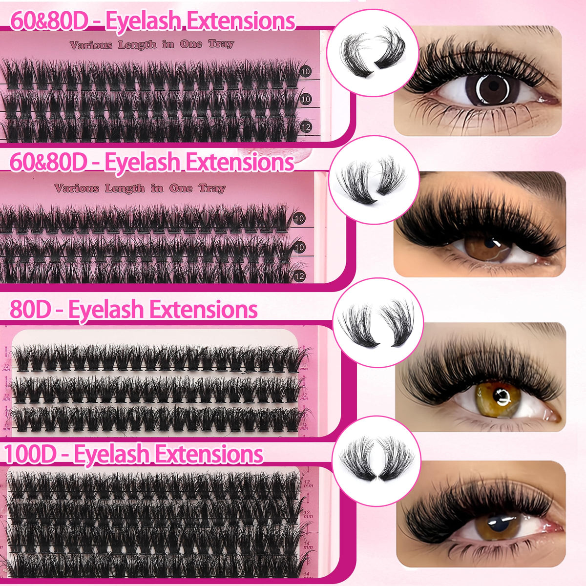 YIDUO comparison of 10–20mm lengths demonstrating customizable lash length options