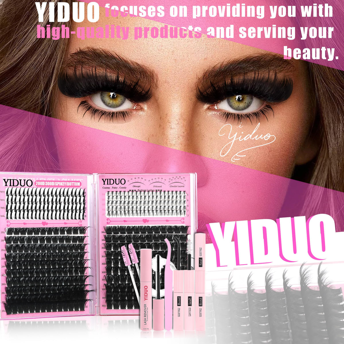 YIDUO lifestyle cosplay makeup set showing bold, anime-inspired lashes