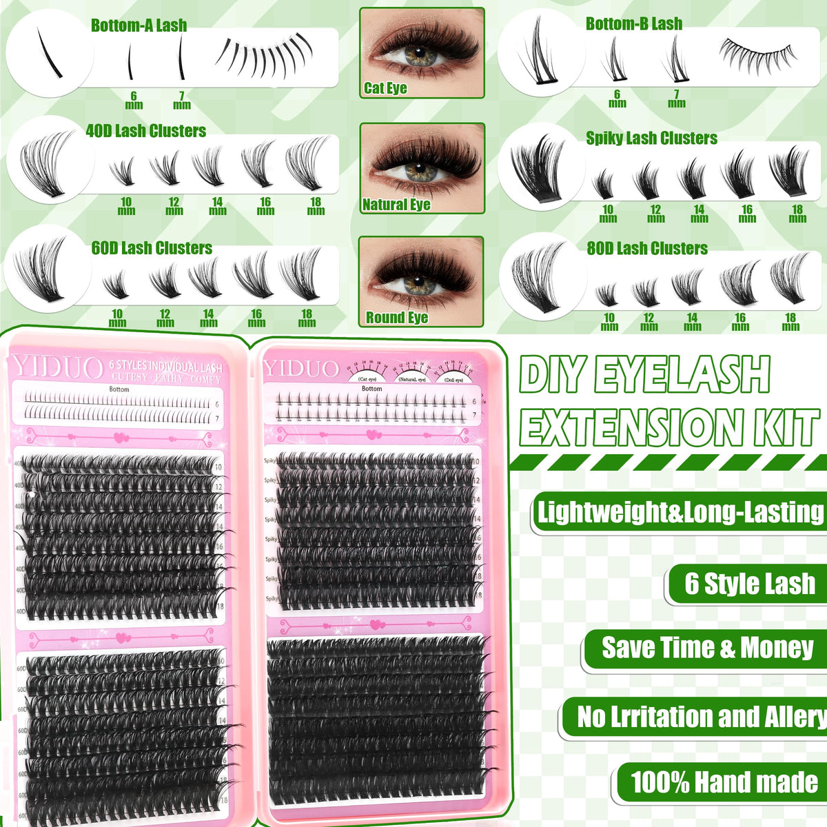 YIDUO spike and bottom clusters detail for targeted lash shaping