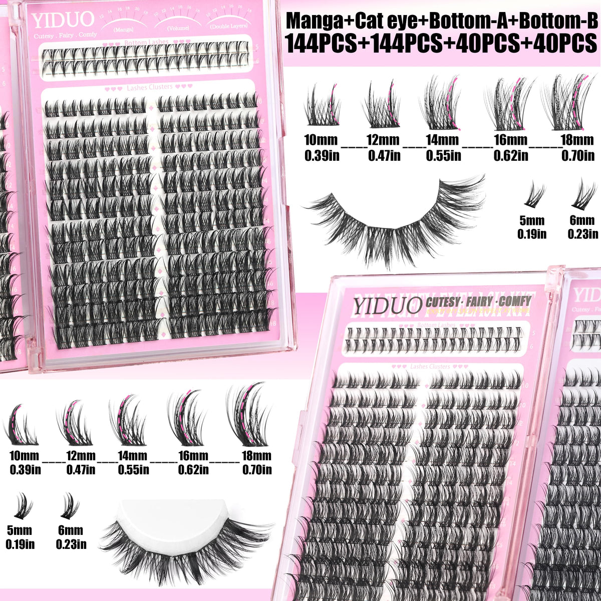 YIDUO tools flatlay including tweezers curler and brush for precise application