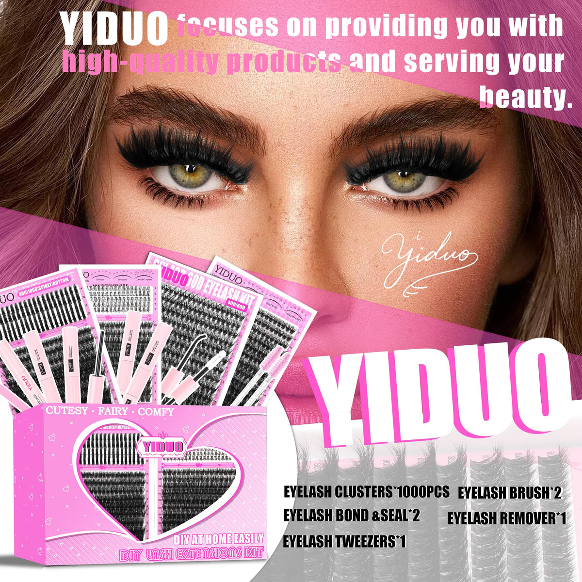 YIDUO tweezers and brushes displayed for precise application control