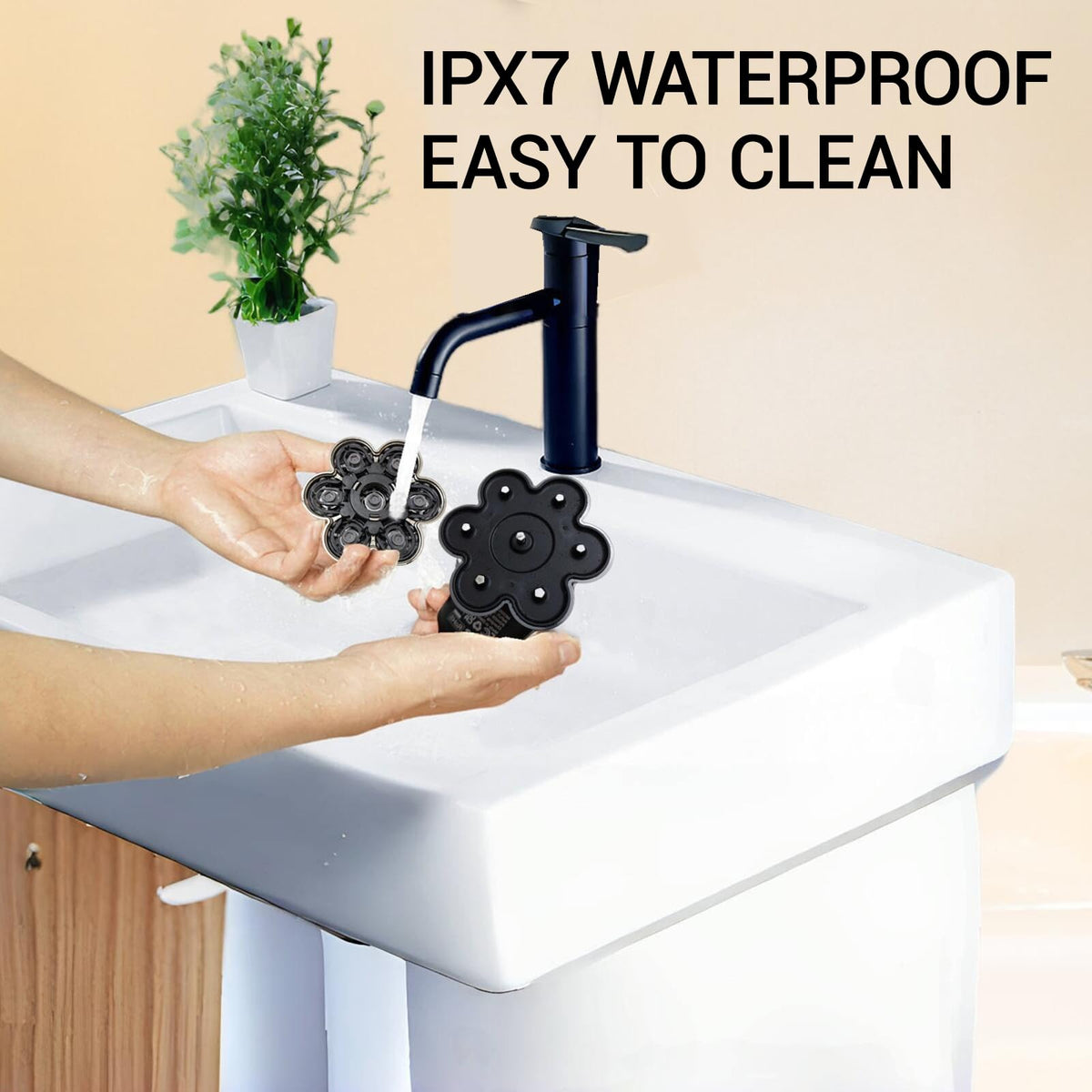 Yieyosd replacement head under running water highlighting waterproof design for easy cleaning