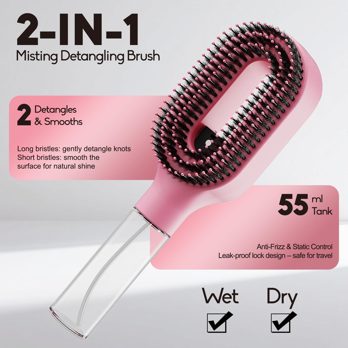 YIHKQDL close-up of dual-length bristles reduces pulling and breakage