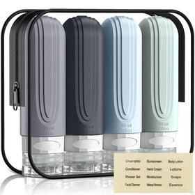YIIMER front view of gray bottle set showing compact TSA compliance and clarity