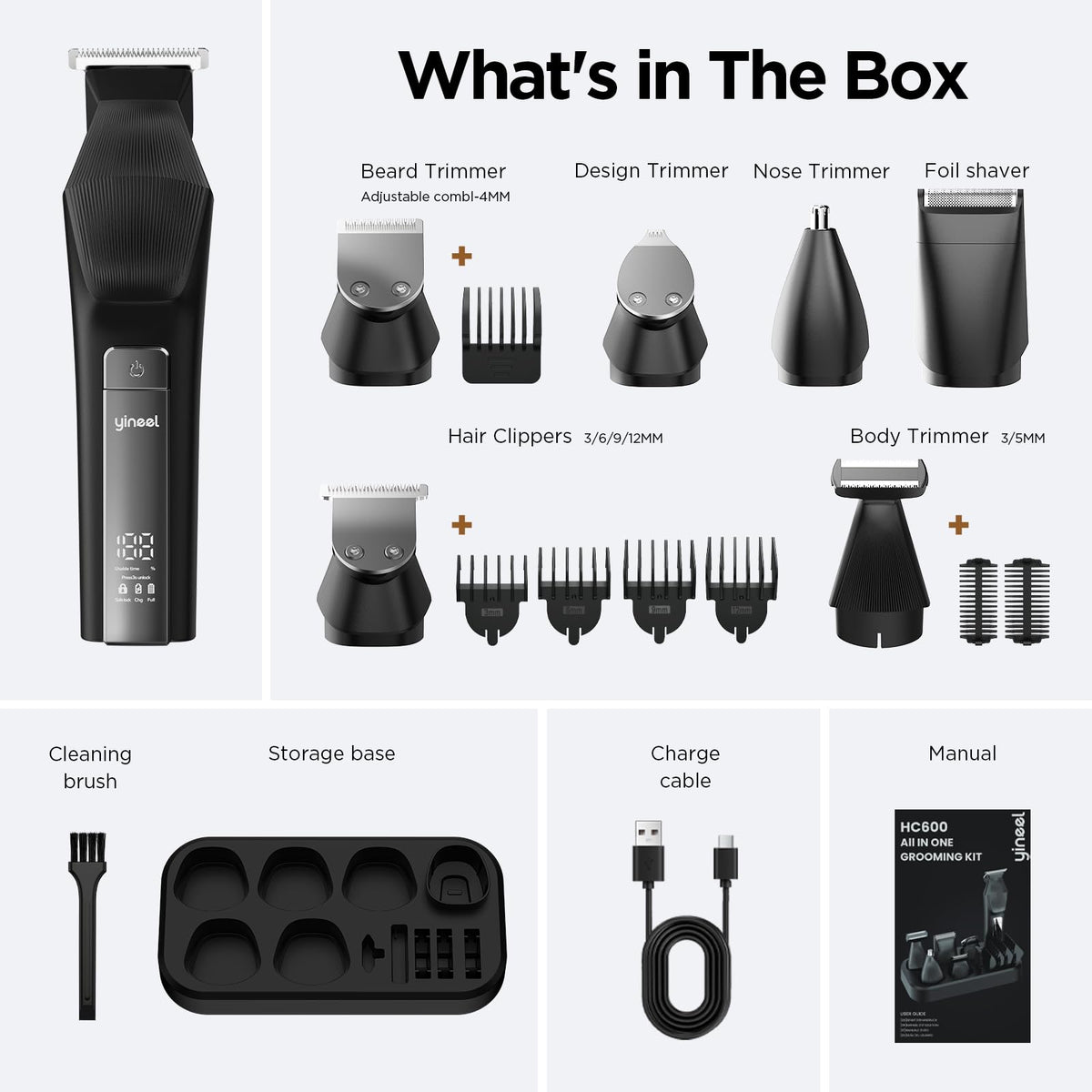 Yineel HC600 trimming chest hair to demonstrate body grooming capability