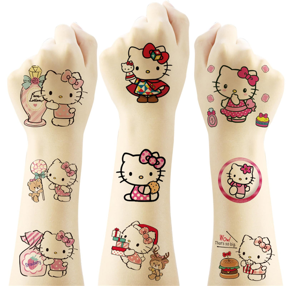 YINFENGKANHAI close-up of Hello Kitty tattoo artwork with clear printed detail