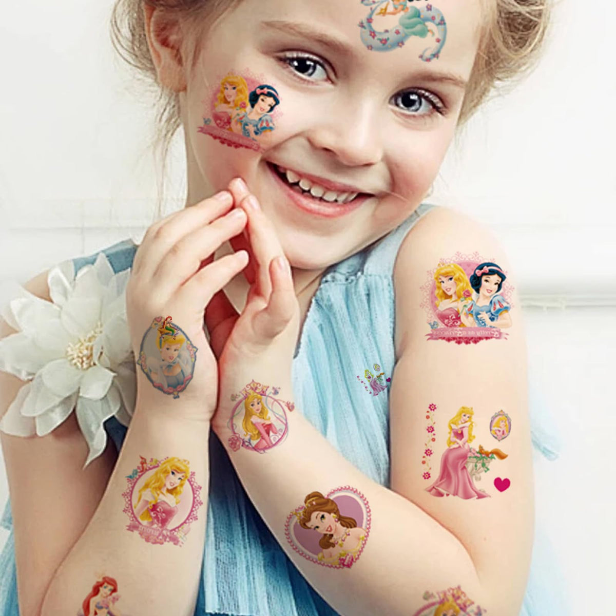 YINFENGKANHAI close-up of colorful princess tattoo designs, clear detail for kids