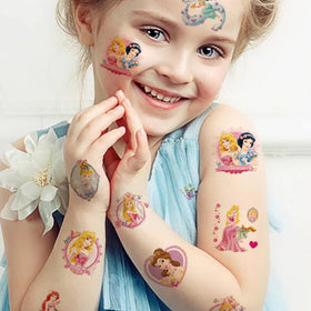 YINFENGKANHAI close-up of colorful princess tattoo designs, clear detail for kids
