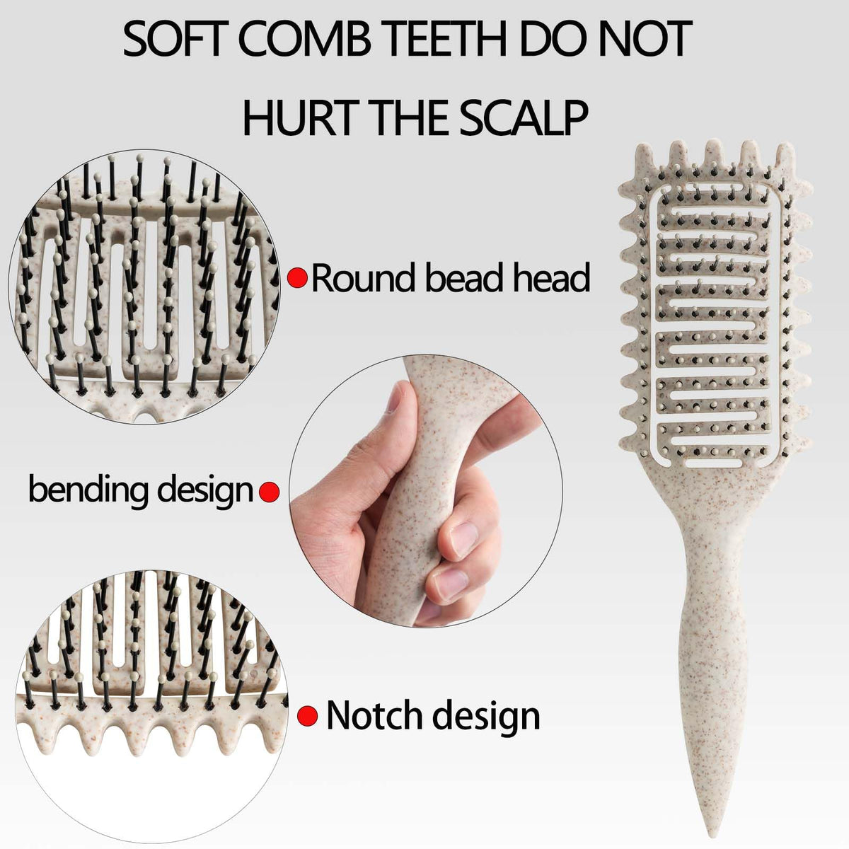 Yingbtr bristles close-up highlighting smooth teeth for gentle detangling and curl clumping