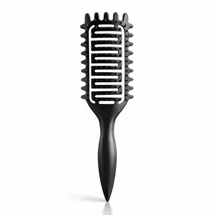 Yingbtr front view of black curl defining brush showing ergonomic curve and vents