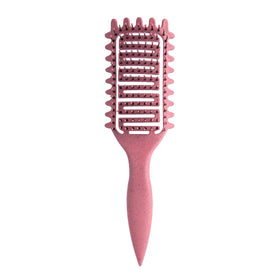 Yingbtr front view pink curved brush showing ergonomic handle and compact head, easy styling
