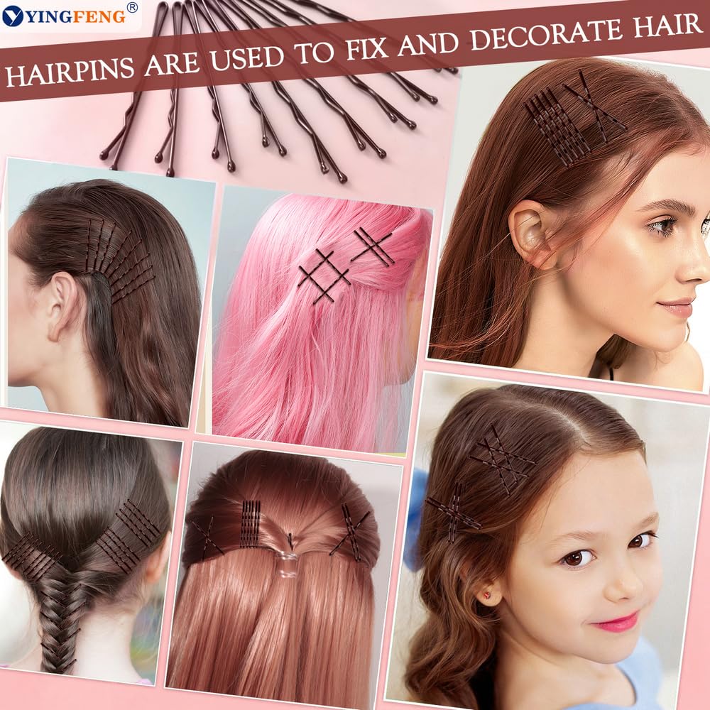 YINGFENG close-up of brown bobby pin texture showing wavy grip for slip-resistant hold