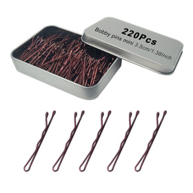 YINGFENG front packaging showing 220 brown bobby pins and metal case for convenience