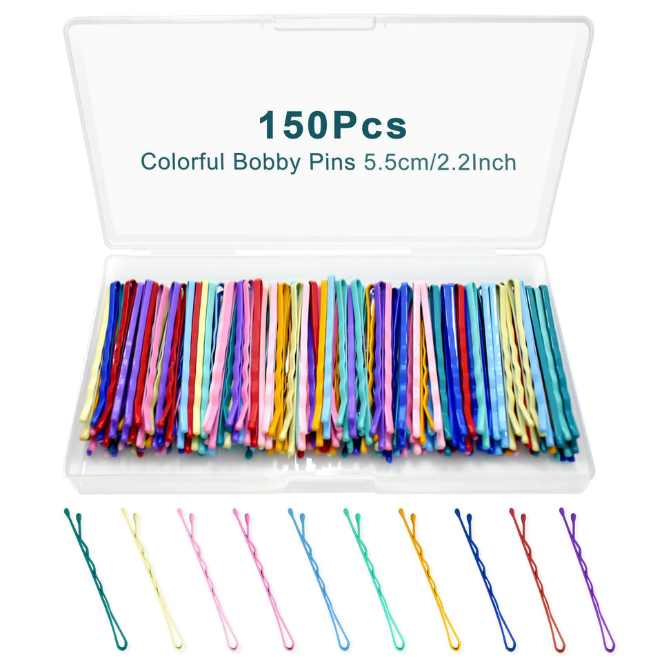 YINGFENG front packaging clear box showing 150 colorful bobby pins, organized and portable
