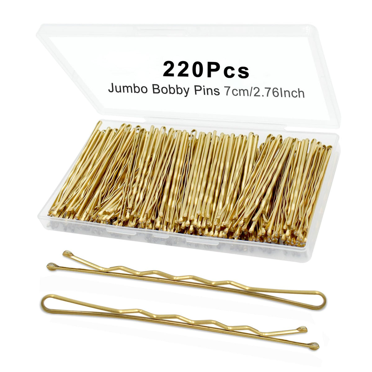YINGFENG front packaging showing 220 gold jumbo bobby pins and storage box for organized supply