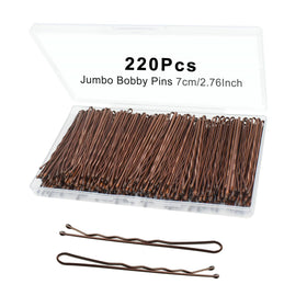 YINGFENG front packaging showing clear box and 220 jumbo brown bobby pins, easy storage