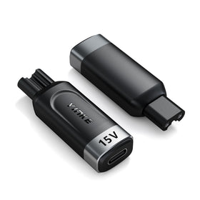 Yinke adapter front view showing compact shape and durable finish for travel convenience