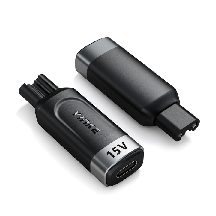 Yinke adapter front view showing compact shape and durable finish for travel convenience