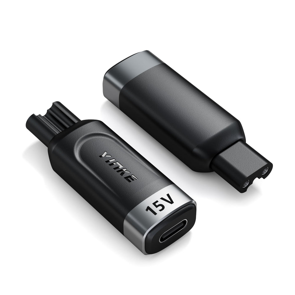 Yinke adapter front view showing compact shape and durable finish for travel convenience