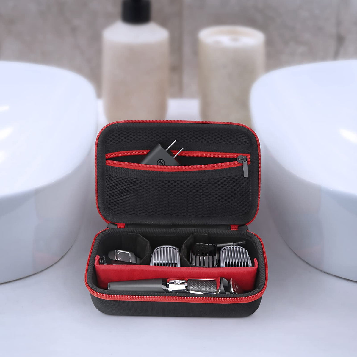 Yinke case placed inside a suitcase keeping grooming kit travel-ready