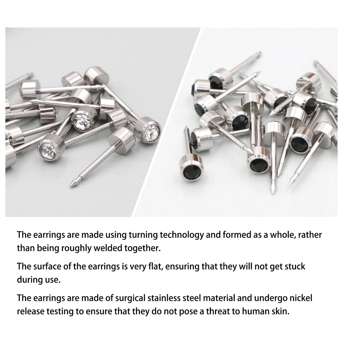 YINPAD hypoallergenic stud earrings laid out to show sterile single-pack convenience
