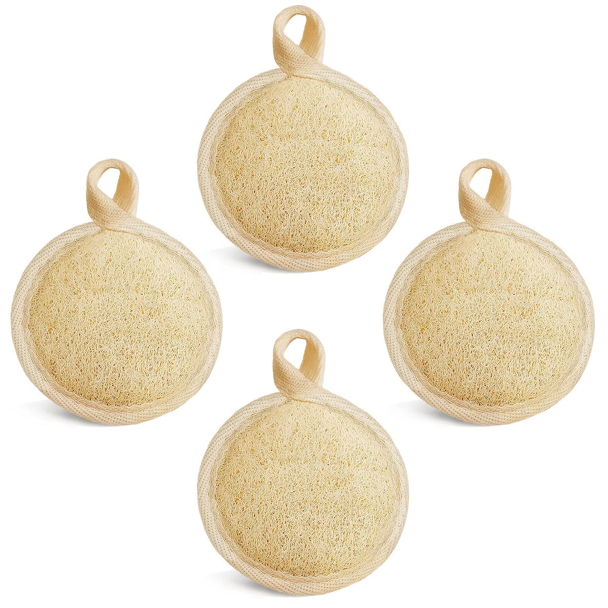 YIQINGJIE front packaging showing kraft box and four loofah pads, eco-friendly convenience