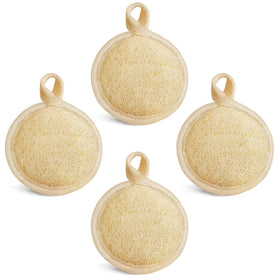 YIQINGJIE front packaging showing kraft box and four loofah pads, eco-friendly convenience